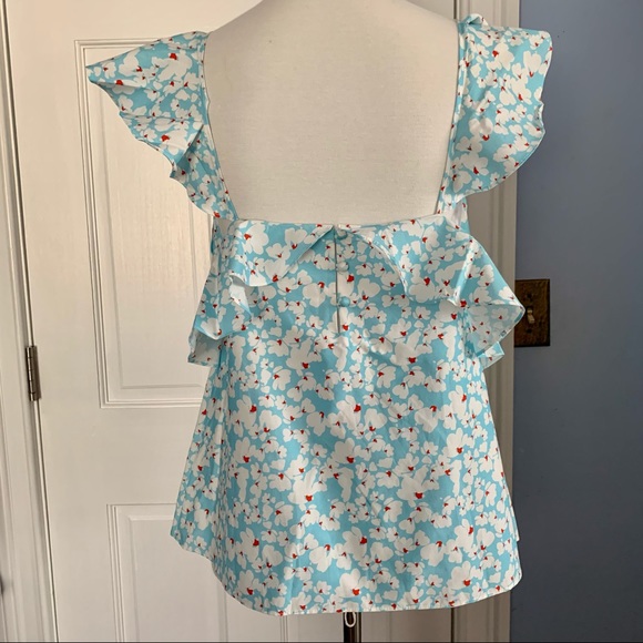 Tanya taylor blue and white floral sleeveless top - Picture 2 of 9